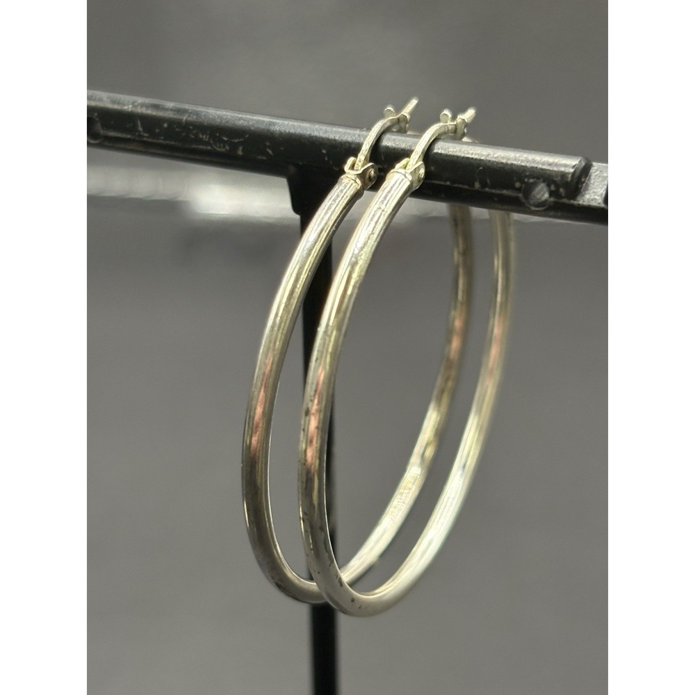 EUC Sterling Silver 40MM Tube Hoop Earrings 925 G9